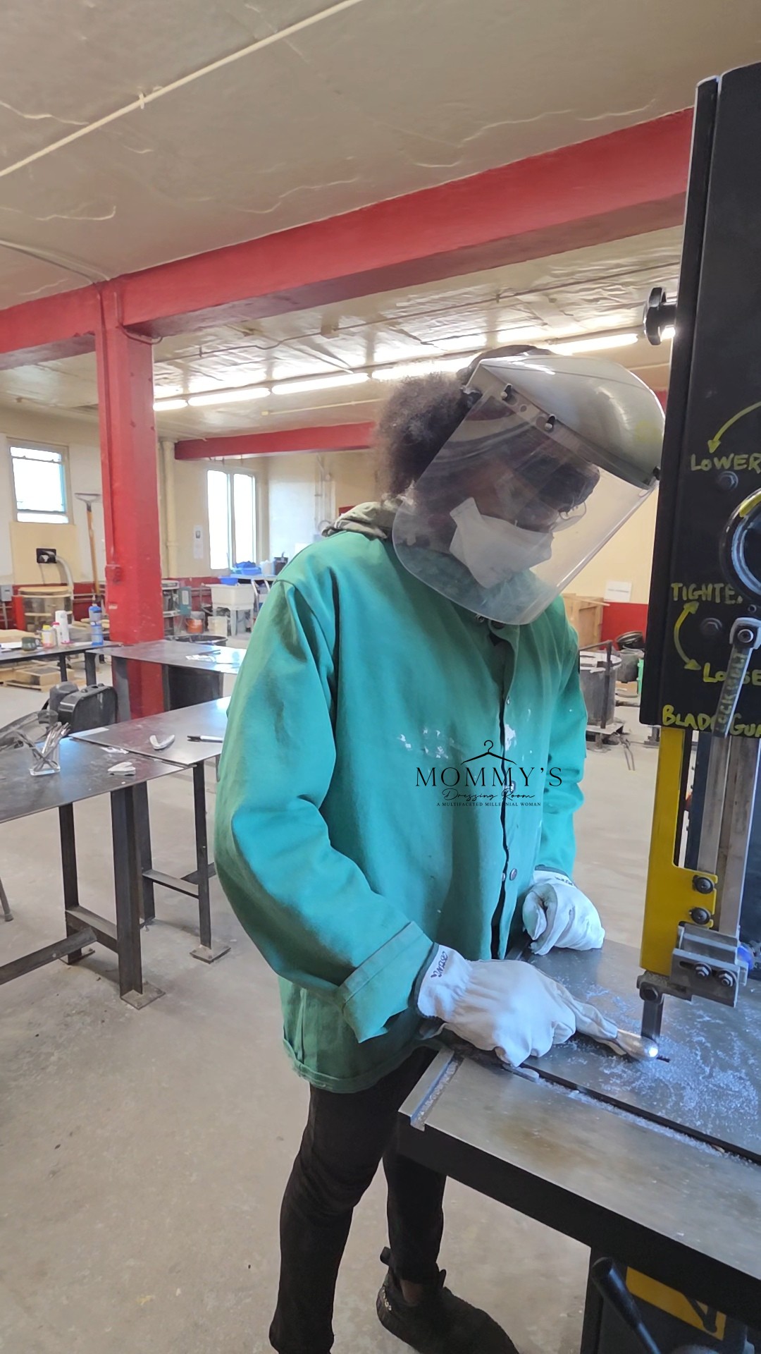 12-year-old in full PPE at metal sculpting class